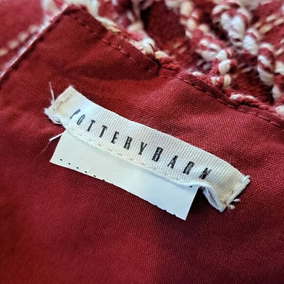 Pottery Barn Watson Plaid Table Throw Red White Cotton Fringe Holiday Table - Picture 6 of 8